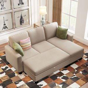 Divano Sezionale Reversibile da 81 Pollici con Contenitore, Divano a L a 3 Pezzi con Chaise Longue, Dettagli Chiodati, per Soggiorno - Product Image 1