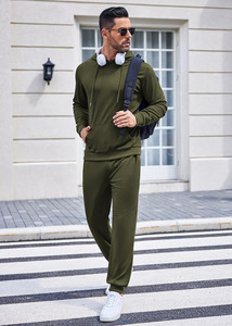 Conjunto deportivo con capucha para hombre, de tela transpirable con mezcla de algodón, pantalones jogger de corte ajustado, ropa informal para gimnasio, deportes y correr. - Product Image 3