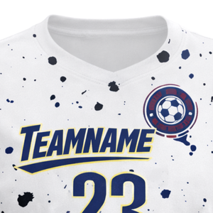 Camiseta de Fútbol Blanca Personalizada para Mujer, Diseño con Salpicaduras de Pintura, Manga Corta, Transpirable, de Secado Rápido, Uniforme para Equipo de Fútbol Femenino - Product Image 4