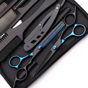 Juego de Herramientas de Peluquería Profesionales de Acero Inoxidable de Alta Calidad con Tijeras, Peines y Cortapelos para Uso en Salón, Estuche Negro - Product Image 3
