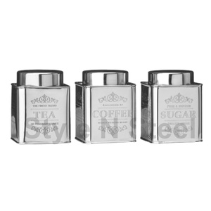 Ensemble de 3 boîtes carrées avec design de gravure en acier inoxydable, boîte de rangement pour aliments rétro et boîte carrée en métal. - Product Image 1
