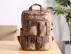 Genuine Leather Water Resistant <b>Canvas</b> <b>Backpack</b> Casual Travel School Laptop Wholesale Bulk Custom Logo Supplier LCB-0077 - Product Image 2