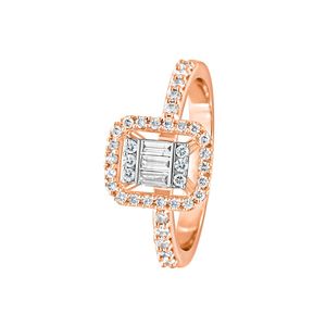 Anillo de Lujo de Oro Rosa de 14K con Diamantes de Corte Esmeralda y Halo, Engaste Ilusión Baguette, Pavé, Anillo de Boda y Compromiso para Mujer - Product Image 2