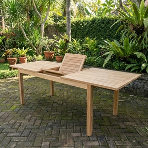 Mesa de Comedor Rectangular Extensible de Madera de Teca Sólida con Diseño Moderno y Acabado Bien Pulido para Uso en Exteriores TAB25 - Product Image 1