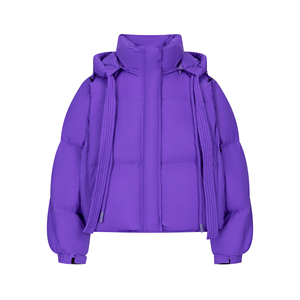 Women's Short <b>Quilted</b> <b>Jacket</b> Hooded Winter Coat Full Sleeve Solid Color Thick Polyester Wadding Puffer <b>Jacket</b> - Product Image 1