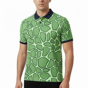 Polo Collar T-shirt Cotton Material Men's <b>Light</b> Blue Color block Short sleeve Polo Shirt with Stripes Casual Style - Product Image 1