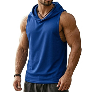 Men's High Quality Sleeveless Hooded Muscle Tank Top Cotton Blend Customizable Wholesale Fitness Training Gym Tank Tops For Men - Product Image 5