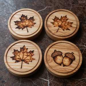 Juego de posavasos de madera grabados con láser con diseño de Gato Bruja y Taza de Té, con borde de corteza de árbol redondo, para bebidas y protección de superficies de mesa - Product Image 6