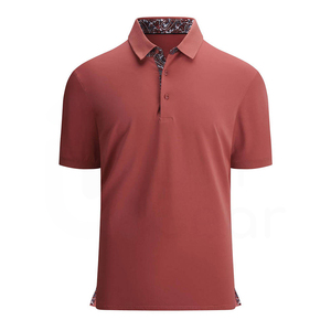 Camisa Polo Roja Sólida para Hombre, Manga Corta, Tela Oxford de Algodón, Cuello Interior con Diseño Paisley, Cierre de Botones, Corte Regular - Product Image 1