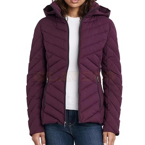 Women's <b>Purple</b> Quilted Jacket With Hood Full Sleeve Zipper Closure Solid Color Winter Wear - Product Image 6