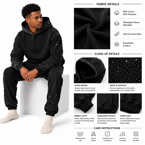 High Quality Personalized 100% Cotton Hoodies Unisex Oversized Fit Custom Men's Hoodie SparkleSleeve Pullover Sweatshirt B2B - Product Image 4