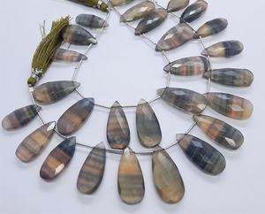 Natural Fluorite Faceted Pear Shape <b>Beads</b> Long Pear Fluorite <b>Beads</b> 8 Inch Multi Color Faceted Fluorite Pear <b>Beads</b> For Jewelry - Product Image 4