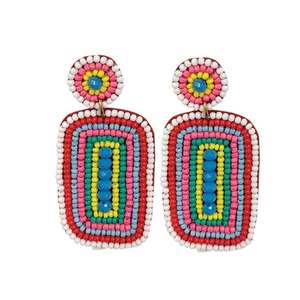 Pendientes y aros modernos hechos a mano con bordados y cuentas para fiestas, eventos festivos, pendientes colgantes de alta calidad, estilo bohemio. - Product Image 2