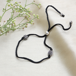 Handmade Black Cord Adjustable Fine <b>Bracelet</b> with Oxidized Silver Classic Unique Style <b>Beads</b> Gift for Party Occasions <b>Bracelet</b> - Product Image 2