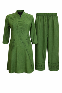 Conjunto de Dos Piezas de Viscosa Bordada para Mujer, Top y Pantalones Casuales con Cuello en V, Fabricante - Product Image 3