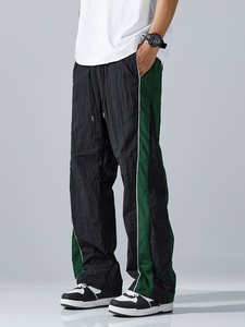 Pantalon décontracté d'hiver pour homme, noir et vert, à rayures latérales, coupe droite, taille mi-haute, en polyester respirant de poids moyen - Product Image 6