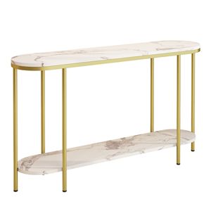 Consolle a 2 livelli per ingressi stretti con ripiani portaoggetti, finitura effetto marmo, per soggiorno - Product Image 4