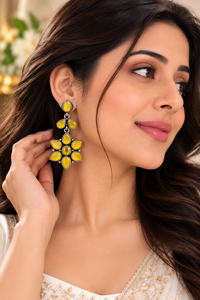 Pendientes Colgantes de Plata Oxidada con Ónix Amarillo, Diseño Floral Vintage y Corte de Pera |   Boda de Mujeres |   Venta al por Mayor Directa de Fábrica | - Product Image 5