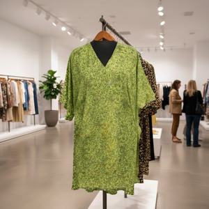 Caftán de Seda Habotai de Lujo, Estampado Floral a Mano, Cuello en V, Manga con Volantes, Ropa de Noche, Obra Maestra Hecha a Mano para Mujer - Product Image 2