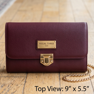 กระเป๋าคลัทช์หนังแท้ Regal Three ขนาด 9 x 5.5 นิ้ว สายสะพายโซ่แบบไขว้ ดีไซน์หรูหรา เหมาะสำหรับทุกฤดูกาล กระเป๋าหนังมินิสำหรับผู้หญิง - Product Image 1
