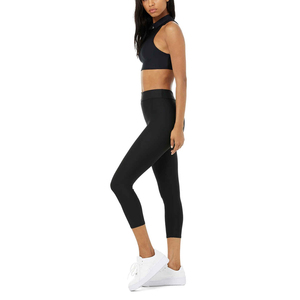 Women's High-Waisted Athletic <b>Crop</b> <b>Leggings</b> - Solid <b>Black</b> Yoga Pants with Compression Fit for Fitness & Training - Product Image 5