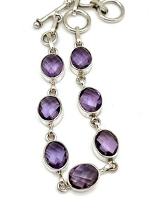 Sterling Silver Oval Cut Amethyst Adjustable Bracelet Elegant Gemstone Jewelry Women Gift Wholesale Supplier - Product Image 2