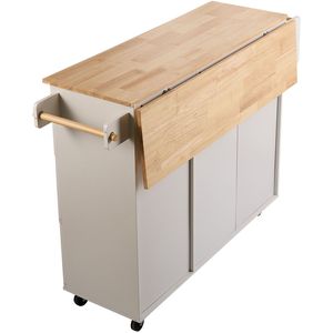 Carrello da Cucina Regolabile da 115 cm con Piano in Legno Massello, Mobiletto Mobile con Ruote e Porta Spezie - Product Image 2