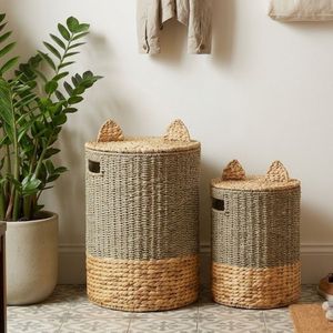 Handwoven Water Hyacinth & Seagrass Basket Set of 2 – Natural Storage Baskets <b>for</b> Nursery, <b>Kids</b>’ Room & Home - Product Image 4