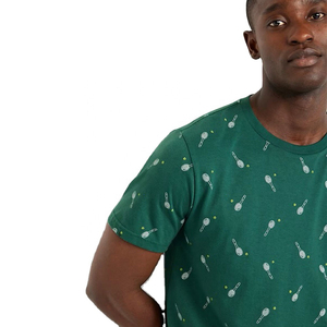 Camiseta Verde Estampada para Hombre, Informal, de Manga Corta, 100% Algodón, Transpirable, de Secado Rápido, con Estampado de Raqueta de Tenis, Deportiva, Gráfica, de Verano - Product Image 2