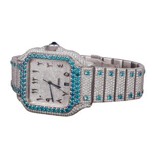 Sky Blue Moissanite Diamond With Squire Stainless Steel Dial Style Hip Hop Automatics Quartzes Customize <b>Watch</b> <b>for</b> <b>Men's</b> Women's - Product Image 6