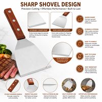 Spatule de cuisine en acier inoxydable avec manche en bois, spatule plate large en métal pour la cuisson, la friture, le retournement des crêpes et des burgers