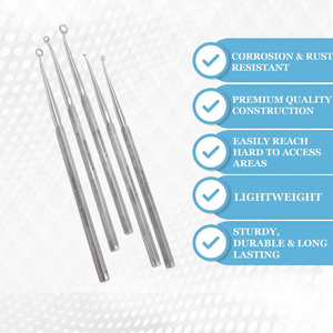 ชุดเครื่องมือขูดหูสำหรับกำจัดสิ่งแปลกปลอม 5 ชิ้น ทำจากเหล็กกล้าไร้สนิมเกรดทางการแพทย์ พร้อมห่วงสำหรับขูดหู - Product Image 3