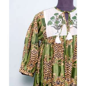 เดรสยาวลำลองสำหรับฤดูร้อน ผ้าฝ้าย 100% ไม่ถักทอ ลายดอกพิมพ์บล็อก แขนยาว เอวธรรมชาติ เป็นมิตรกับสิ่งแวดล้อม ซักได้ - Product Image 2