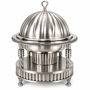 Zoravique Royal - Recipiente para calentar comida de acero inoxidable con diseño de cúpula martillada y soporte con adornos ornamentales, acabado espejo, sostenible y duradero - Product Image 3