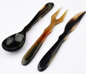 <b>Vintage</b> Horn <b>Cutlery</b> Set 3-Piece Spoon Fork Knife Mirror Polished Brown Black Flatware Set For Home And Kitchenware Use - Product Image 1