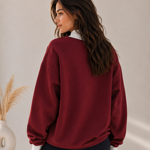Sweat-shirt en cachemire 100% pour femme, coupe ample, épaules tombantes, col double et broderie de lettres sur le devant - Product Image 4