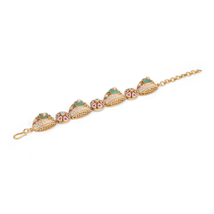 Premium Quality Metal <b>Bracelet</b> with Seven Links Green Stones Meena Colors <b>Ruby</b> Flower Pattern and Micro Stone Borders - Product Image 4