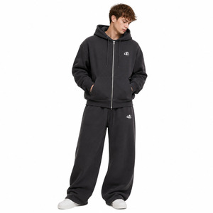 Sweat-shirt à capuche oversize noir et rose délavé avec motif brossé, en coton épais personnalisé, coupe ample unisexe, style jogger, fabrication usine - Product Image 3