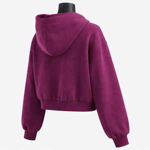 Sudadera Corta con Capucha y Cremallera para Mujer, de Forro Polar Morado, Manga Larga, Color Sólido, para Otoño, Harry Johnson Production, OEM ODM 2026 - Product Image 4