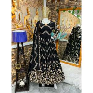 Impresionante y hermosa ropa de fiesta Anarkali vestido y pantalón con elegantes vestidos de noche Dupatta - Product Image 3