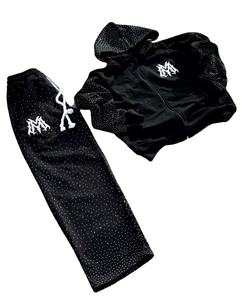 Ensemble sweat-shirt et pantalon de survêtement épais pour homme, grande taille, avec logo personnalisé imprimé, style vintage délavé - Product Image 1