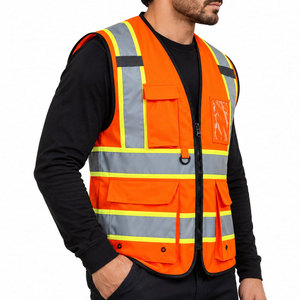 Gilet de sécurité réfléchissant haute visibilité orange en polyester, vêtements de travail avec fermeture éclair et plusieurs poches - Product Image 5