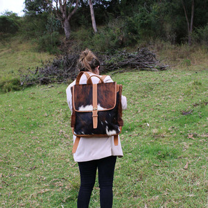 Premium cowhide leather hair on student <b>backpacks</b> wholesale supplier OEM custom handmade export quality leather school bags - Product Image 4