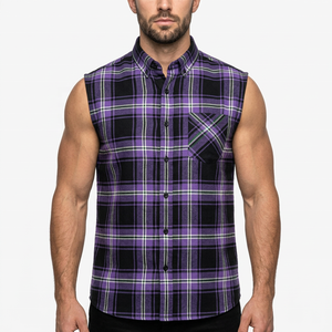 Camisa de Franela a Cuadros sin Mangas para Hombre, Personalizada con Estampado, Cuello con Botones, Informal, de Algodón Transpirable, Estilo Primavera - Product Image 1