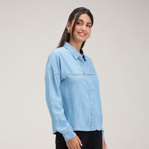 Nardon Apparel Hot Sale High Quality <b>Womens</b> Denim <b>Shirts</b> Sleeve Tops Front up Summer <b>Jacket</b> Jeans <b>Shirt</b> - Product Image 3