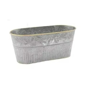 Ensemble de jardinières en métal galvanisé très tendance, forme ovale avec poignées, durables pour une utilisation en extérieur, pour fleurs et plantes vertes - Product Image 4