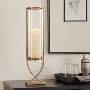 Glass <b>Hurricane</b> Candle Holder Glass Candle <b>Lantern</b> Metal <b>Hurricane</b> <b>Lantern</b> Modern Candle Holder Gold Metal Candle Holder Tall - Product Image 6