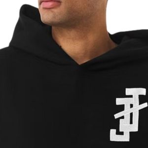 Sweat à capuche noir brodé épais en molleton doux, pull à manches longues, vêtement décontracté pour l'hiver - Product Image 3