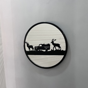 Espejo de Pared Moderno de Hierro con Diseño de Ciervo y Jeep, Espejo Redondo Decorativo para Sala de Estar, Dormitorio, Decoración de Hotel - Product Image 3