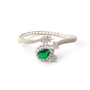 Bella Emerald Green Designer Pearl and Diamond Bangle for Wedding Gift - Product Image 1